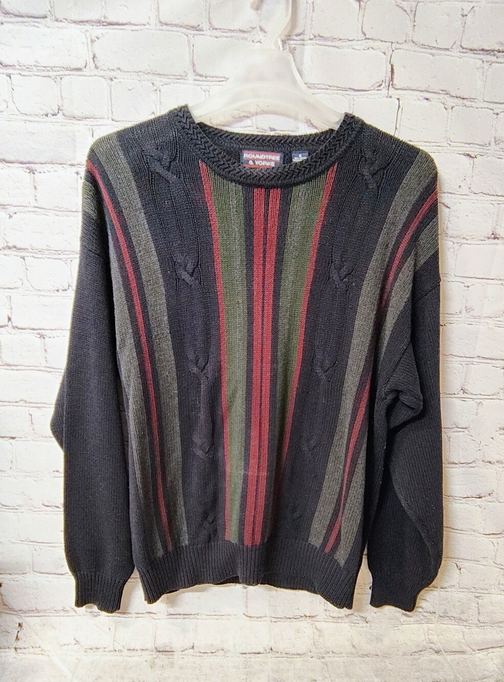 Mens Y2K Crew Striped Weaved Knit Sweater Roundtree & Yorke Medium